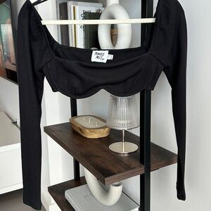Princess Polly Black Long Sleeve Crop Top
